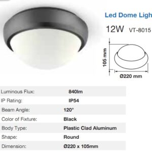 Plafoniera LED Rotonda Nera 12w Luce Natura